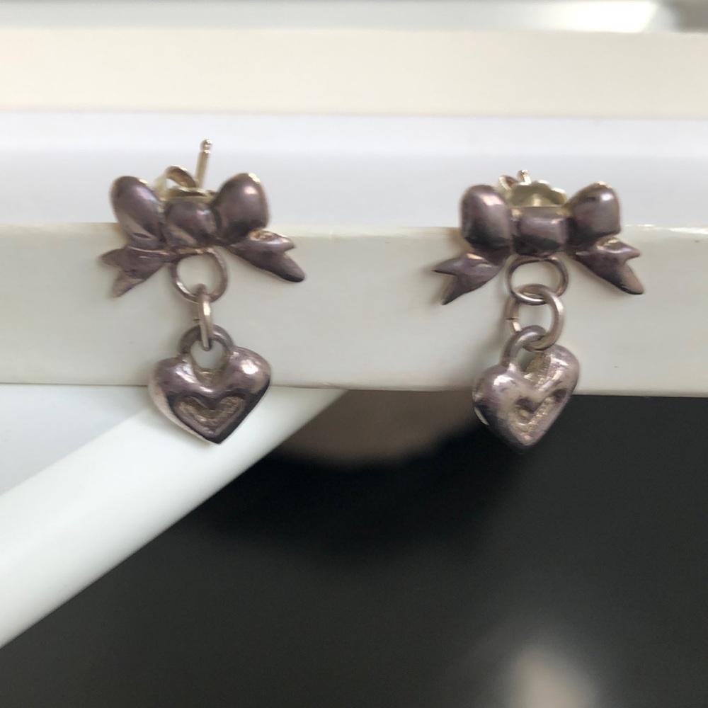 Sterling Silver charming bow & heart earrings💕